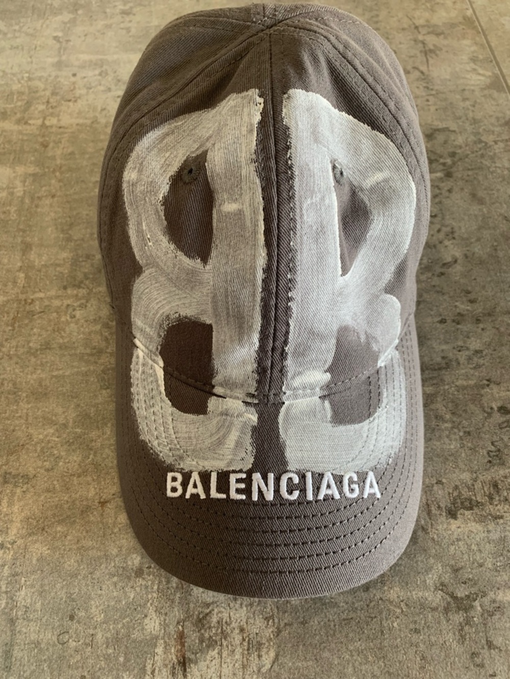 BALENCIAGA Rare Gray Cap with White Painted Logo
